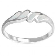 Mother of Pearl Sea Shell Silver Drops Ring, r478
